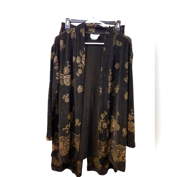 The Travelers Collection 3 Pc Set Black and Gold Floral Kimono,pants,top - Picture 1 of 16
